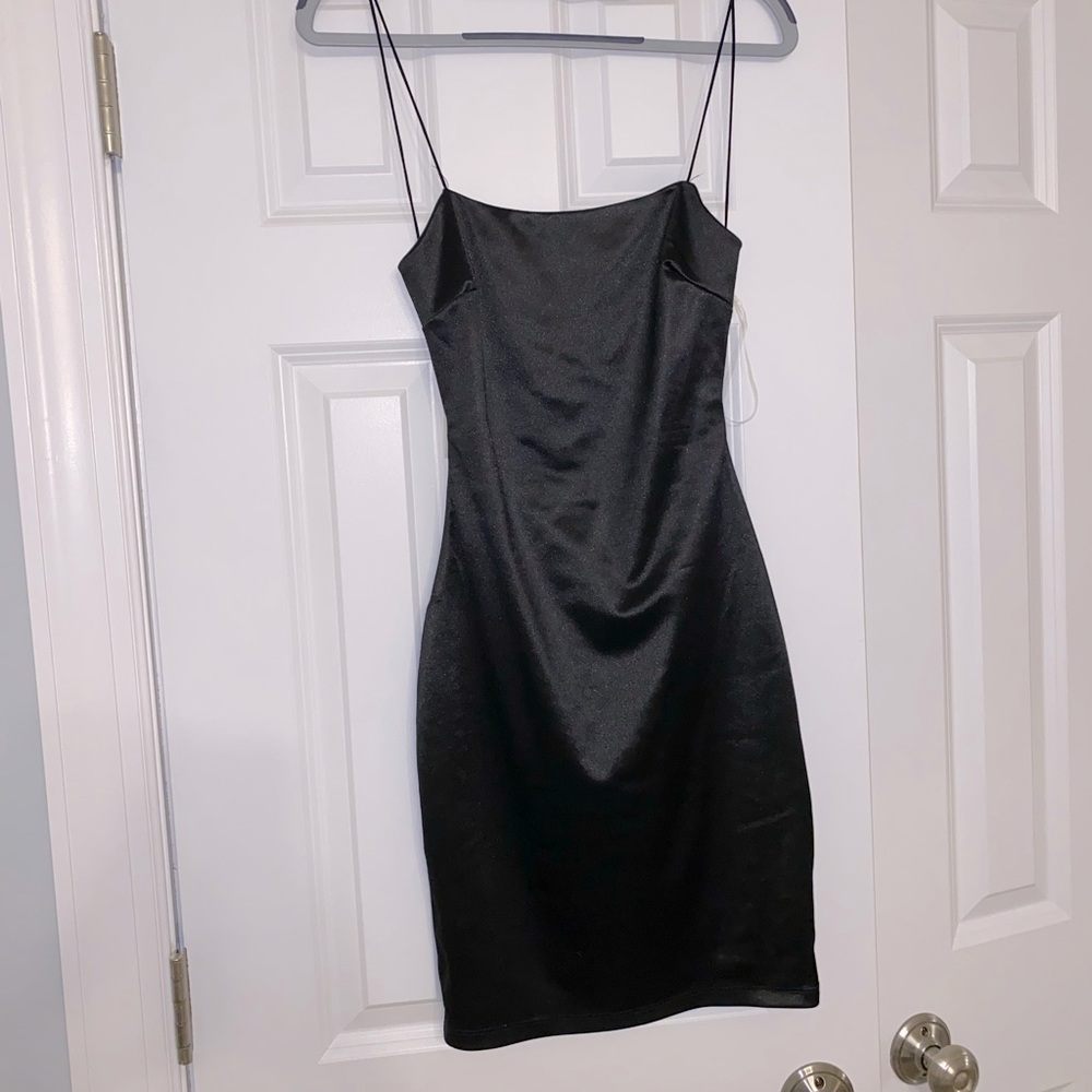 Black silky backless sexy cocktail dress